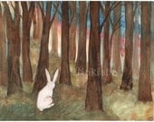 Original Watercolor Rabbit Painting - Rabbit in the Woods - Woodland Wall Art