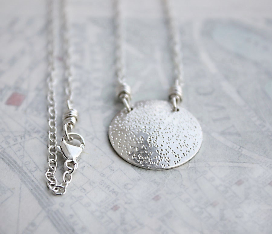 silver disc necklace,  lunar moon, simple everyday sterling silver circle disc jewelry