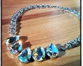 Grand Princess Necklace - Pear Shaped Swarovski Crystal Statement Piece - w/ Aurora Boreale Color Crystals