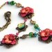 RESERVED Vintage Floral Necklace, Sculpted Flowers, Fused Glass, Green, Blue, Gold, Brass