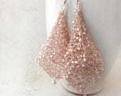 Pink Beaded Earrings, Wire Crochet Jewelry, Wire Earrings, Pink Prom Jewelry, Fairy Bells, Renaissance Style