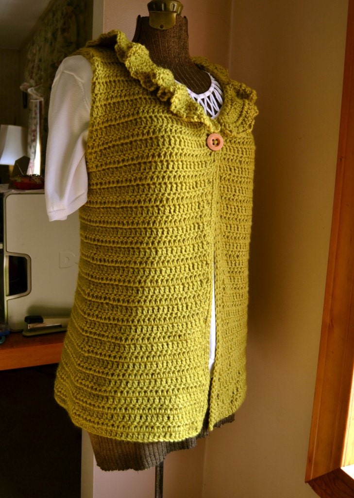 Ladies Vest Crochet Tunic Style Vest with Ruffled Collar
