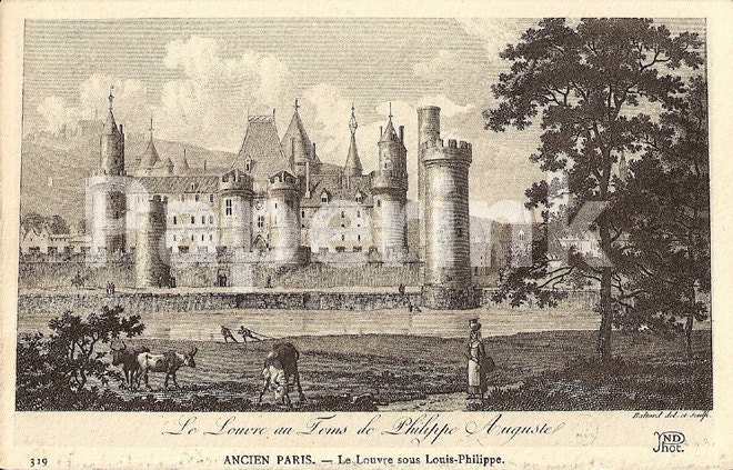 Paris France The Louvre DIGITAL Download Printable Antique Postcard Philippe Auguste Palace Digital for Collage Art