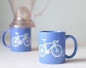 Bike mug - blue and white - screen printed bicycle coffee cup
