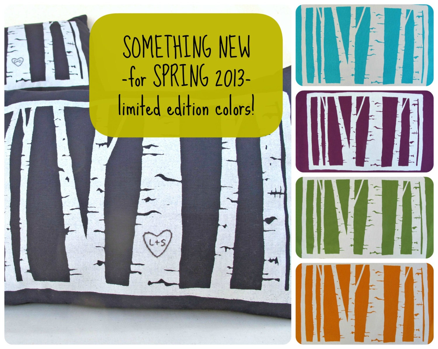 custom birch tree pillow cover -- LIMITED EDITION colors -- personalized with your initials