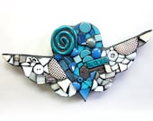 Blue Love. (Pique Assiette Mixed Media Heart With Wings Mosaic Wall Art by Shawn DuBois)