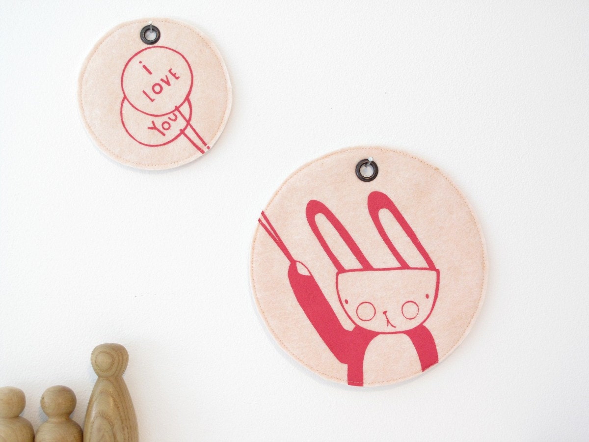 windy bunny print, felt wall hanging, print, children's art