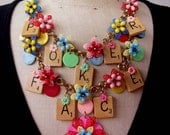RESERVED Poker Face - Vintage Scrabble Necklace, Flower Necklace, Statement Necklace