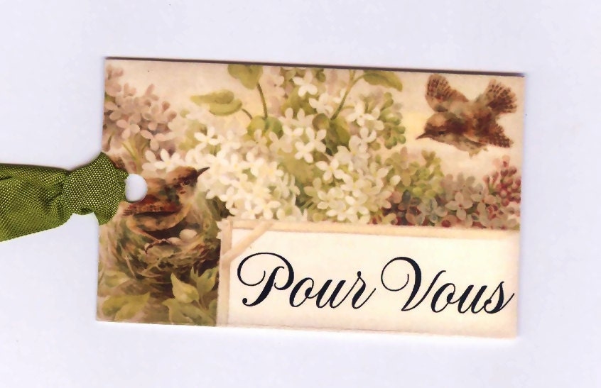 Pour Vous Gift Tags , Vintage Bird Tags , For You Tags by Bluebird Lane