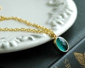 Emerald Necklace . Minimalist Jewelry . Gold Chain Necklace . Emerald Jewelry