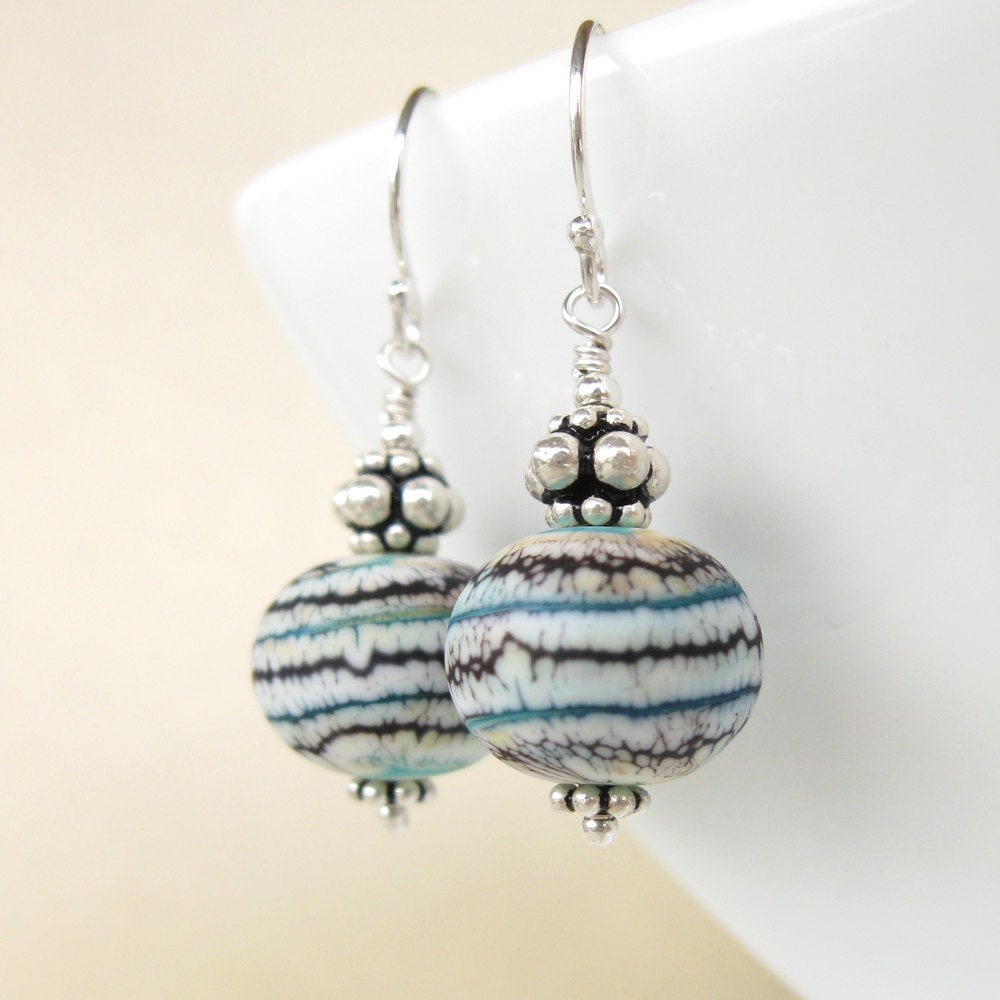 Beach Static lampwork earrings in sterling silver