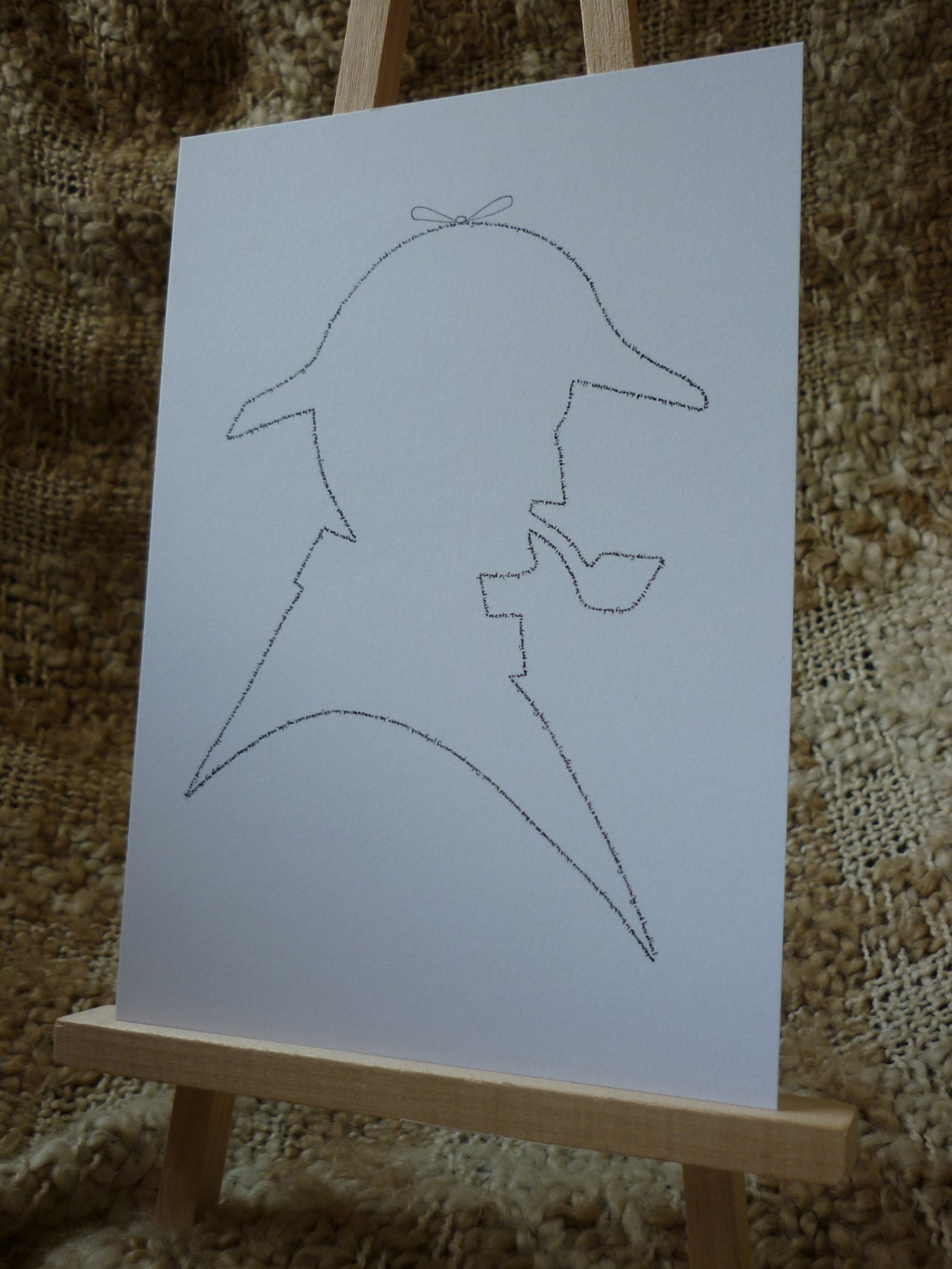Print of original ink drawing of Sherlock Holmes, image comprised of tiny text from the classic stories