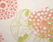 Fabric by the Yard natural white hand printed, silk screened yardage in metallic bronze and lime green