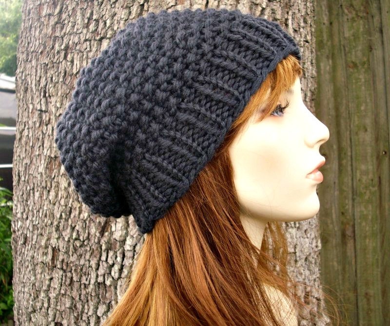 Custom Order for Rita - Hand Knit Hat Womens Hat - Seed Beret Hat in Smoky Grey 100% Merino Wool
