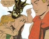 Original Mixed Media Paper Collage Weird Art Beach Romance Comic Parody