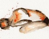 Hurt, Original Abstract Watercolor Painting of  Female Nude Figure