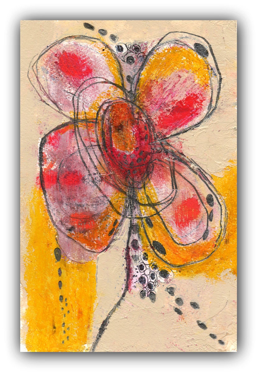 Original Abstract Flower Painting Acrylic Mixed Media