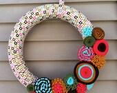 Spring Wreath - Modern Flower Patterned Fabric Decorated with Felt Flowers. Easter Wreath - Flower Wreath - Fabric Wreath