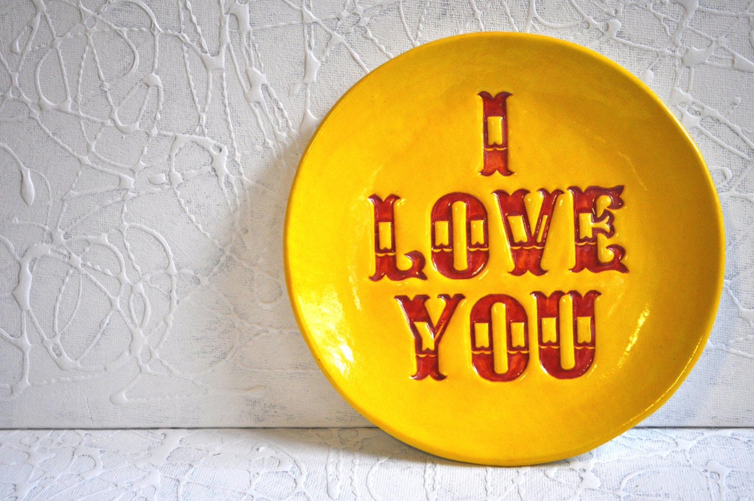 I Love You Plate- Lemon Zest Yellow and Poppy Red