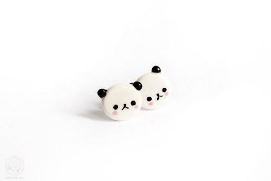 Panda Bear Miniature Stud Earrings, Cute Kawaii Polymer Clay Handmade Jewelry