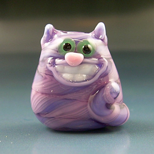 CHESHIRE CAT Grinning Flat Kitten Handmade Lampwork Glass Focal Kitty Bead SRA Gelly