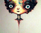 Print 11x17" - Hanging by a thread 2 - Heart Cute Creepy Love Sad Lowbrow Fantasy Lolita Red Dark Art Horror Gothic Pop Valentine