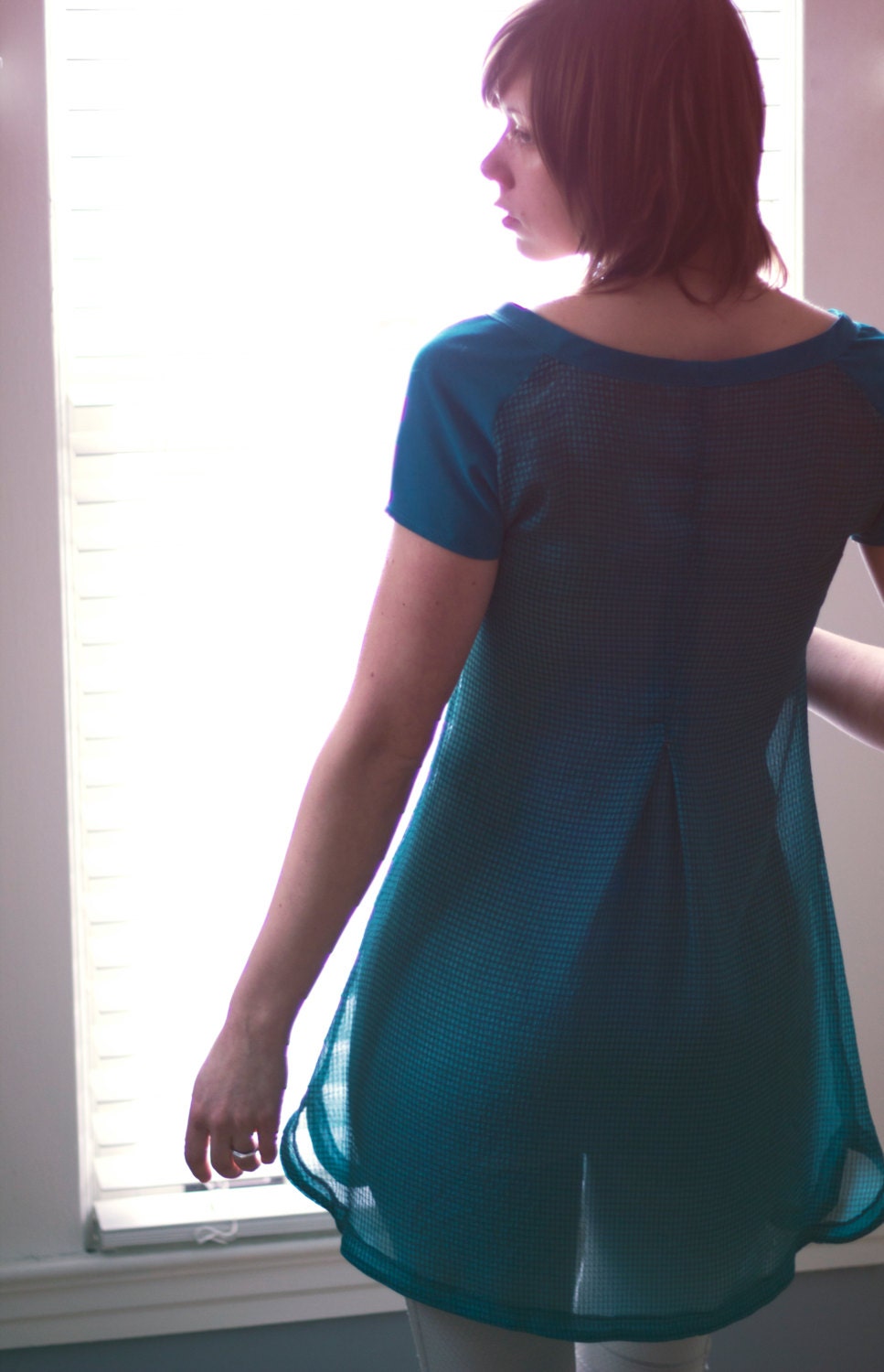 TESSERA-Sheer Tunic Dress-Emerald Green