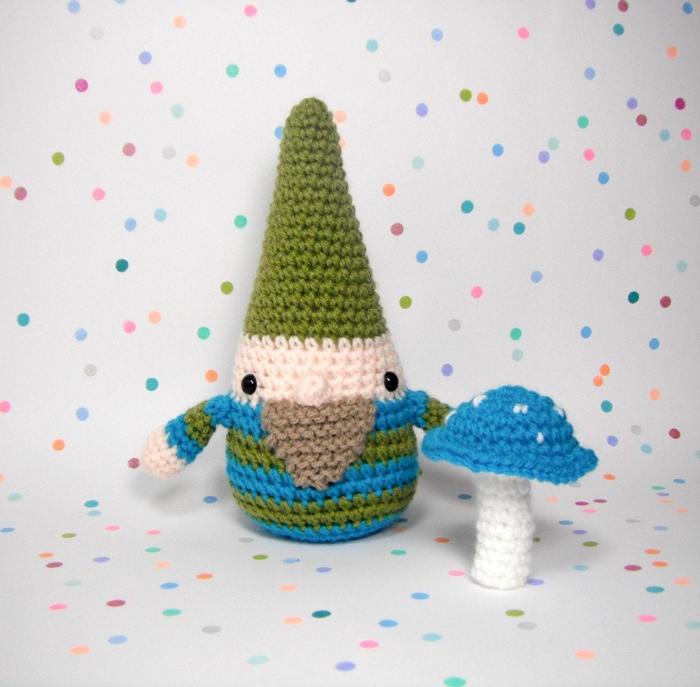 amigurumi gnome toy, plushie crochet doll, children, boy, blue and green  .. nev the gnome