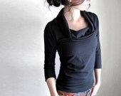 Black Organic Cotton Blouse / Cowl Top / Tunic / Tshirt