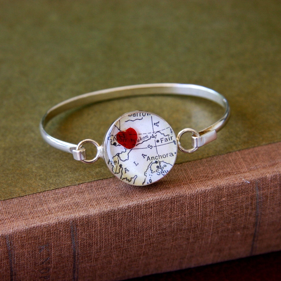 Custom Location Map Bangle Bracelet
