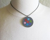 inlaid felt dot necklace in charcoal multi, one of a kind, simple pendant, ready to ship