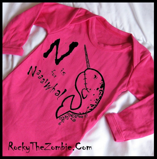 Rocky the Zombie hot pink onsie Bodysuit baby gro Narwhal Whale sea ocean