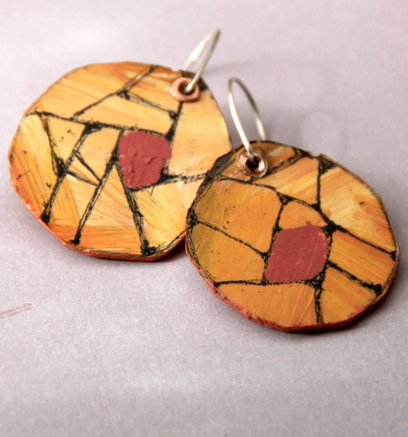 Original Art Earrings - Hand painted artwork with Acrylic paint and India ink "Desert Fruit"