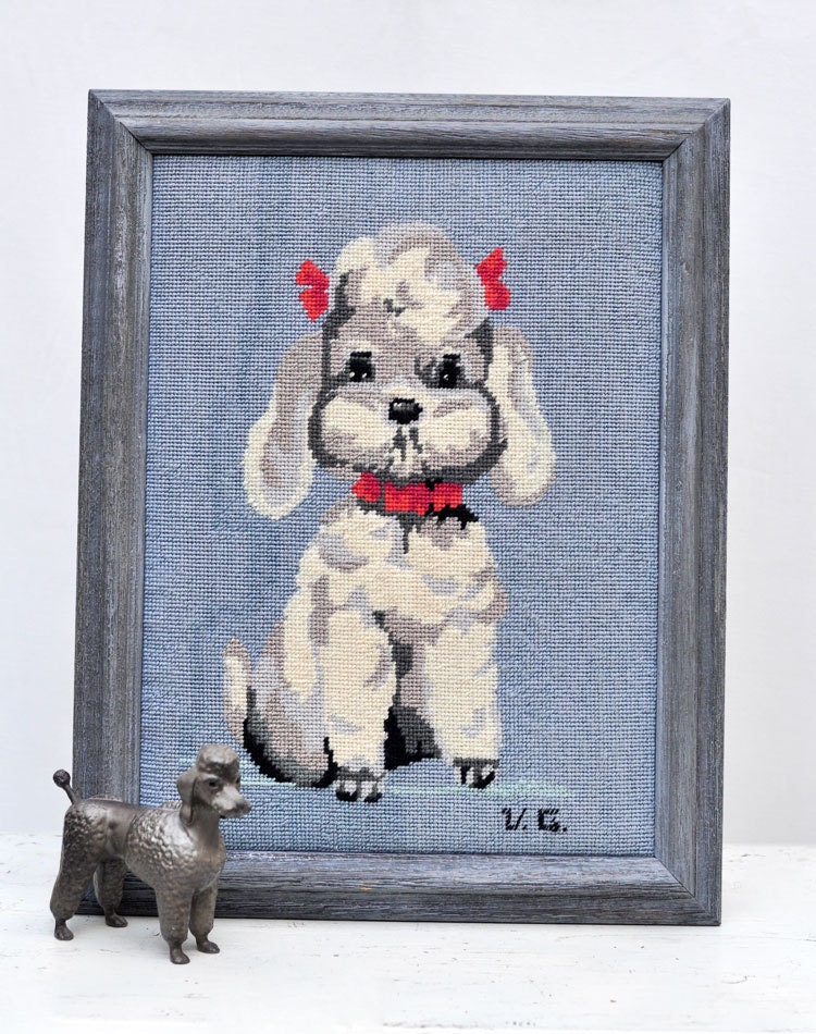 vintage embroidered poodle picture