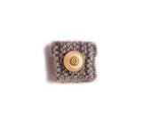 Knitted Ring - Grey with Pearl and Gold Button - From The Admiral's Collection