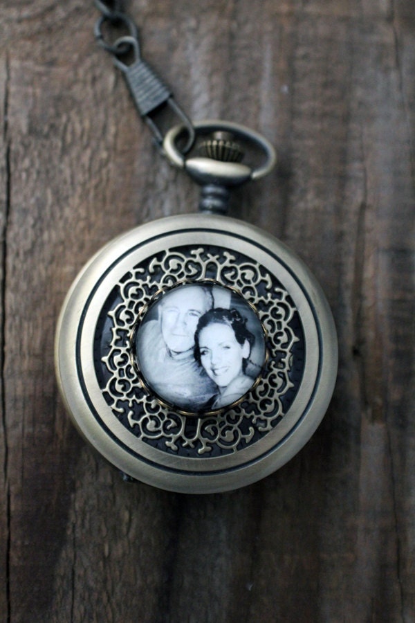 Custom Pocket Watch - Personalized Bronze Photo Pocket Watch - Customized with Your Photograph - Gift for Dad, Husband, Groomsmen, Grandpa