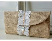 Personalize Bridesmaid burlap clutch purse lace Raffia ruffles wedding rustic shabby purse party gift MakeUp tagt team