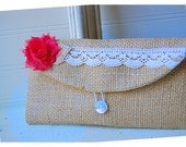 burlap purse clutch bag lace wedding clutch rustic shabby rose flower color choice Personalize Bridesmaid party gift MakeUp tagt team