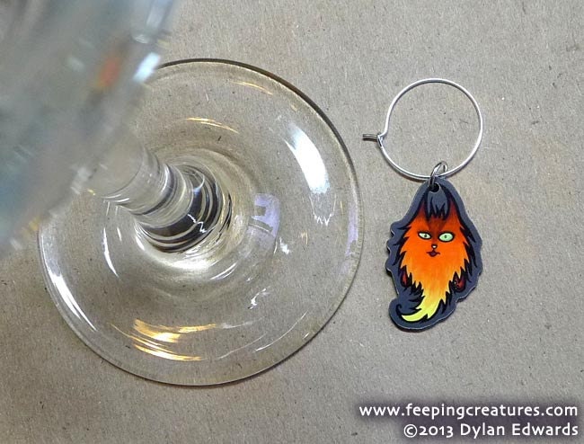 Twitchy the Fire Cat Demon Monster - Feeping Creatures wine charm