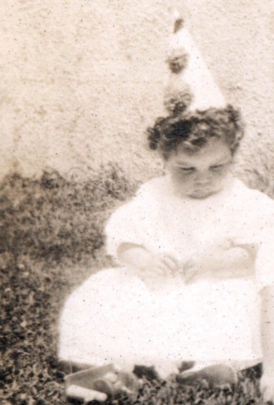 vintage photo Baby Girl Wearing Pierrot or Clown Cap Happy Birthday girl w Boy - maclancy