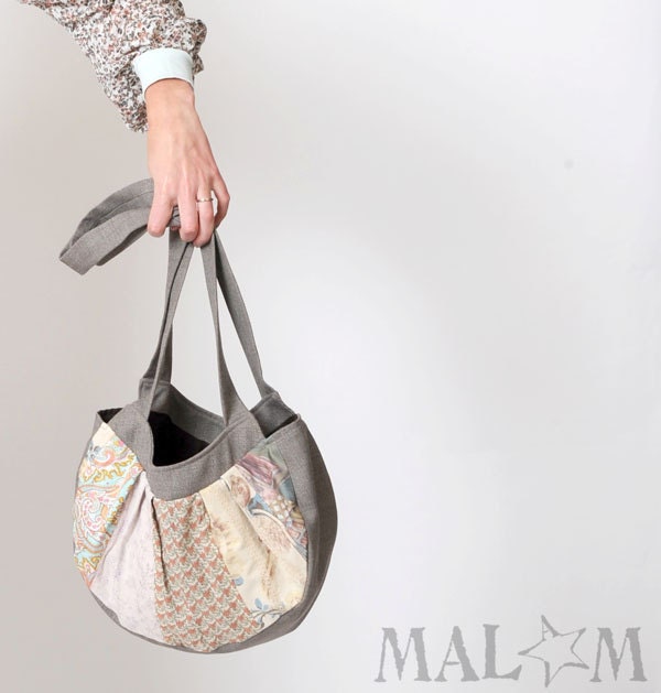 Pastel Purse - handbag in grey, light pink, light blue, beige patchwork - OOAK
