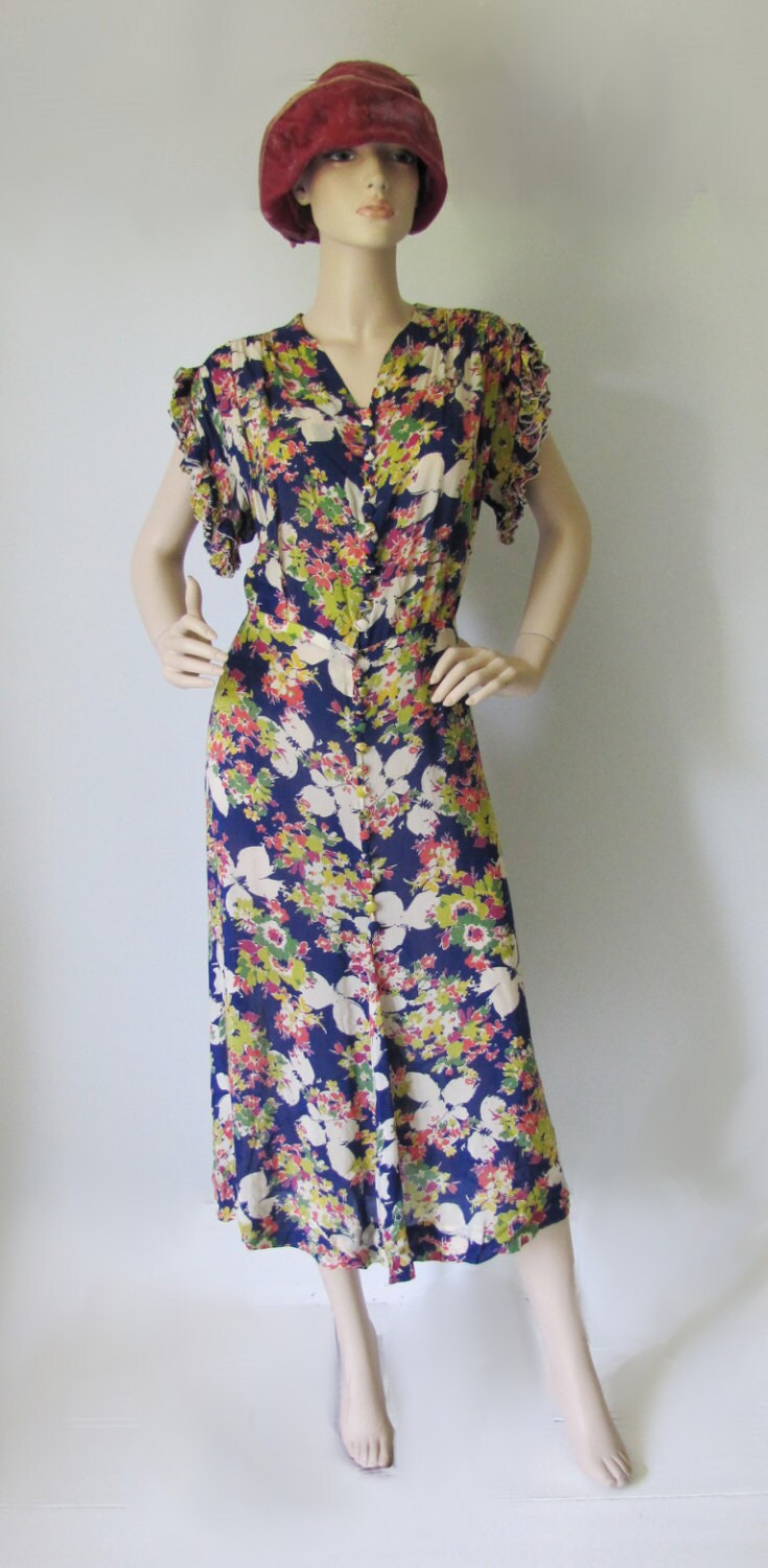 Gatsby Girl - Vintage Art Deco 1930's 40's Dress XXL XL