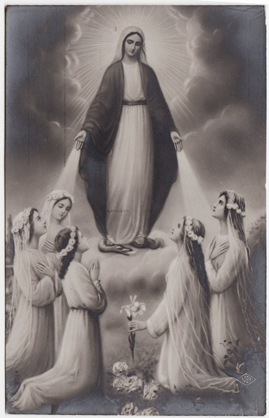 Antique Real Photo Postcard of Virgin Mary Painting Circa 1935