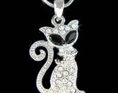 Swarovski Crystal Black KITTY CAT KITTEN Pet Charm Pendant Chain Necklace meow Cute Christmas Best Friend Gift New