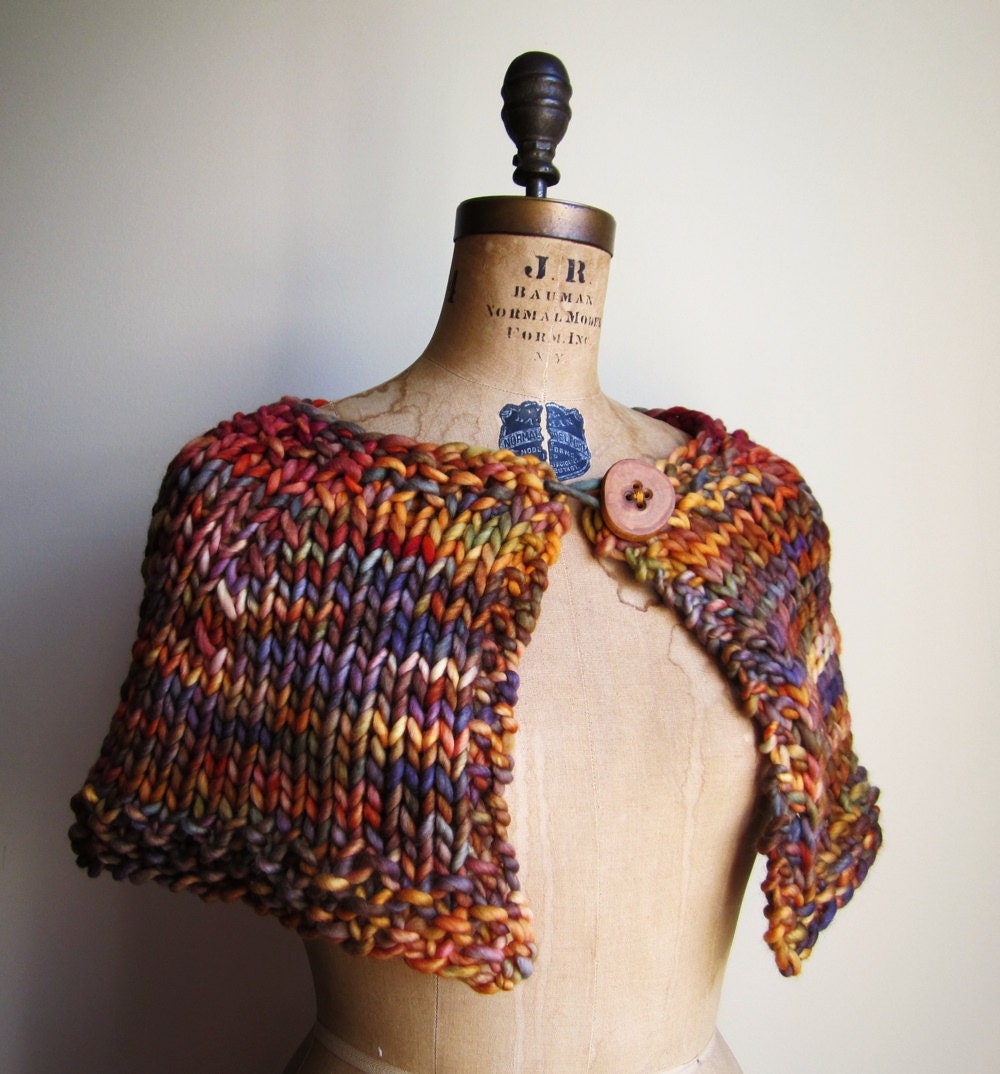 Knit Capelet  Purple. Gold. Green. Sunset.  Bohemian lady.