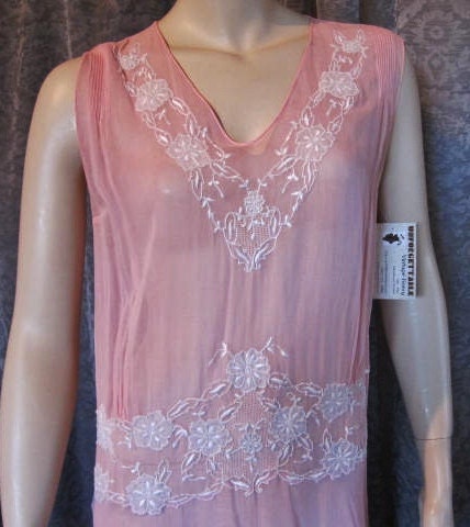1920s 1930s Flapper Gatsby  Bohemian, Hugarian Embroidered Day Dress,  Pink and White, Delightful, Wedding, Bridal