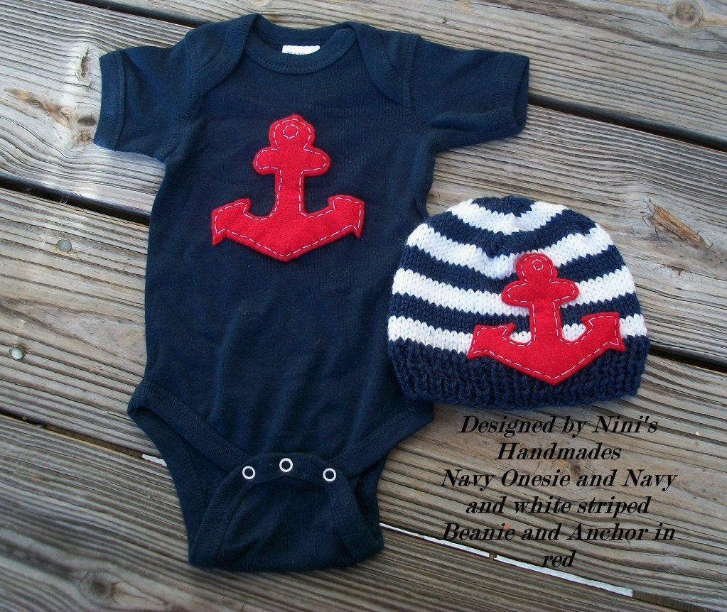 ANCHOR Set- Baby hat and baby onesie, Newborn photography, Baby shower gift, childrens clothing