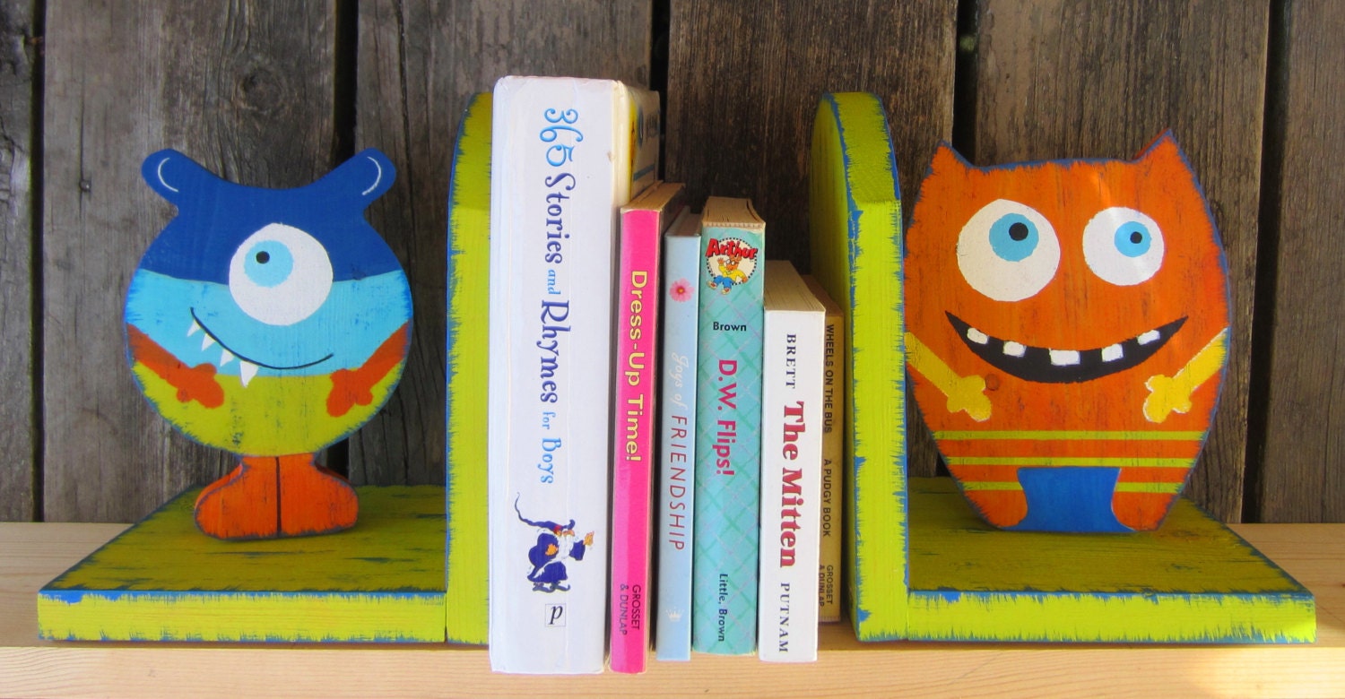 Monster Bookends - Hand Painted Wood