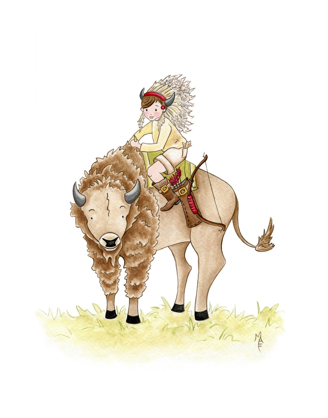 8x10 Childrens Art Print Nursery Decor Nursery Art Little Running Buffalo Indian Print