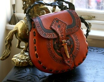 Leather Handbag-Celtic Leather Handbag-Tooled Leather Handbag-Leather Handbags-Purse Handbag Hip Bag-Leather Handbag-Leather Handbag